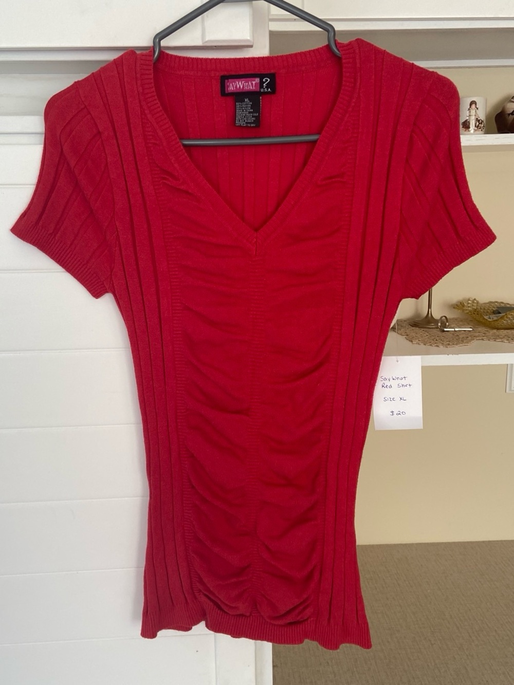 Y2K Red ribbed knit cotton top